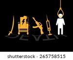 Death Penalty Concept. Image of a Man Awaits execution with other forms of punishment shown. Editable ESP10 Vector and jpg illustration.