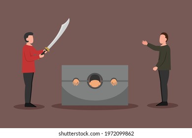 Death penalty vector concept: The executor ready to cut neck of prisoner while using sharp sword