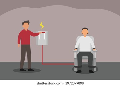 Death penalty vector concept: Male prisoner sitting on death penalty electric chair