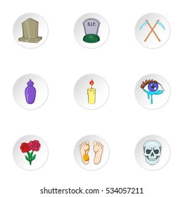Death of person icons set. Cartoon illustration of 9 death of person vector icons for web