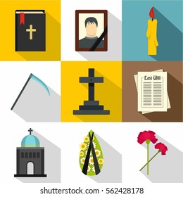 Death of person icons set. Flat illustration of 9 death of person vector icons for web