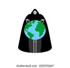 Death to planet Earth. Grim reaper and world