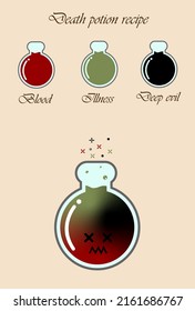 Death potion Witchcraft book page. Magic potion recipe
