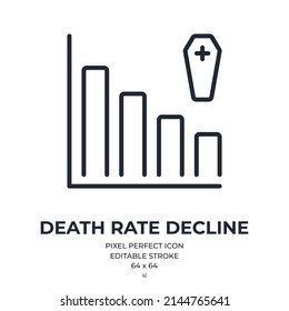 Death rate decline concept editable stroke outline icon isolated on white background flat vector illustration. Pixel perfect. 64 x 64.