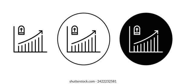 Death Rate Growth Icon Set. Infographic Mortality Growth Increase Vector Symbol in a black filled and outlined style. Death Rate Arrow Graph Sign.