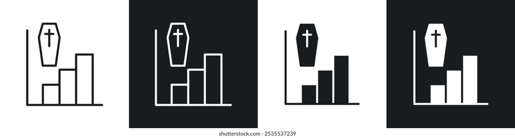 Ícone do vetor de crescimento da taxa de mortalidade definido em preto e branco. Ilustração de EPS 10