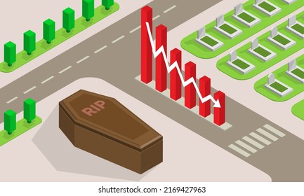 Death Rate Increases Or Decreases Illustration Of Human Population Isometric Illustartion