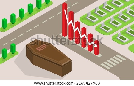 death rate increases or decreases illustration of human population isometric illustartion