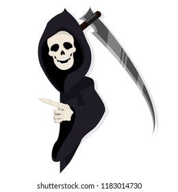 Death Reaper Character Pointing Behind Paper