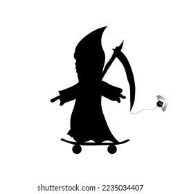 death rides a skateboard with a spider, vector illustration