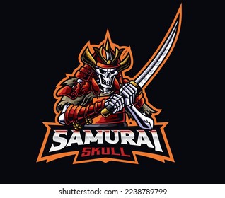 Death samurai mascot logo design. Skeleton samurai vector illustration. Logo illustration for mascot or symbol and identity, emblem sports or e-sports gaming team