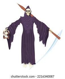 Death with a scythe dangerous guest character for halloween. vector flat style