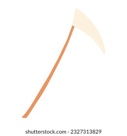 Death scythe Halloween costume accessory hand drawn illustration. Cartoon style flat design, isolated vector. Kids seasonal print element, autumn holiday party, cosplay prop, carnival
