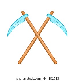 Death scythe icon in cartoon style isolated on white background