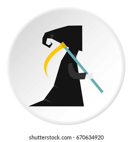 Death with scythe icon in flat circle isolated vector illustration for web