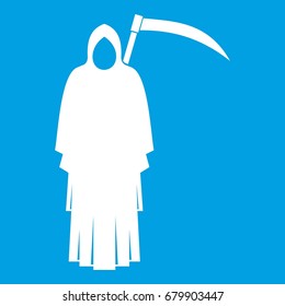 Death with scythe icon white isolated on blue background vector illustration