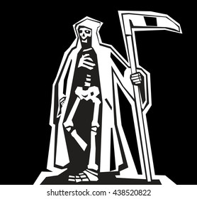 Death with scythe man. Flat vector illustration on dark background.