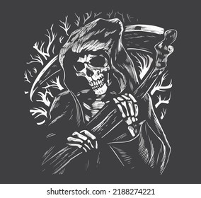 death with a scythe on a dark background