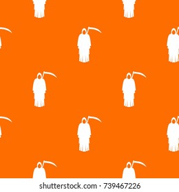 Death with scythe pattern repeat seamless in orange color for any design. Vector geometric illustration