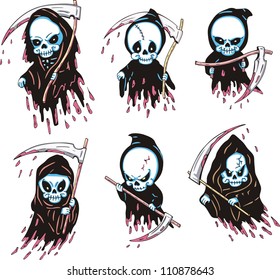Death with scythe. Set of color vector illustrations.