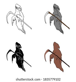 Death and scythe sketch style in four options  Lines filled  colored   mono color