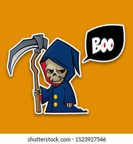 Death with a scythe.Halloween little angry erase with a big scythe.Vector illustration in cartoon style.