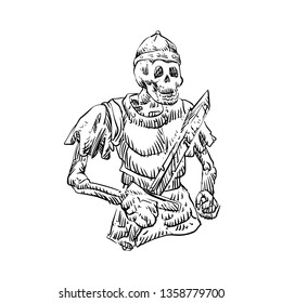 Death skeleton warrior holding sword - Vector illustration