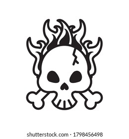 death skull with bones crossed on fire line style icon vector illustration design