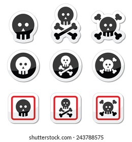 Death, skull with bones vector icons set