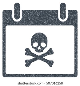 Death Skull Calendar Day grainy textured icon for overlay watermark stamps. Flat symbol with dust texture. Dotted vector smooth blue ink rubber seal stamp with grunge design on a white background.