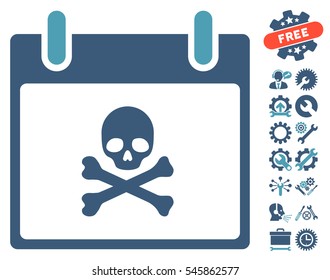 Death Skull Calendar Day pictograph with bonus configuration clip art. Vector illustration style is flat iconic symbols, cyan and blue, white background.