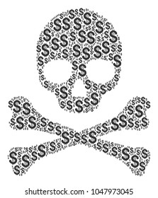 Death Skull collage of dollars. Vector dollar symbols are combined into death skull illustration.