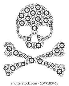 Death Skull composition of gearwheels. Vector gear icons are organized into death skull collage.
