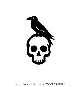  Death Skull With Crow Raven Corvus Logo Design