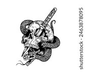 Death Skull Dagger and Snake Hand-Drawn Vector Illustration 2