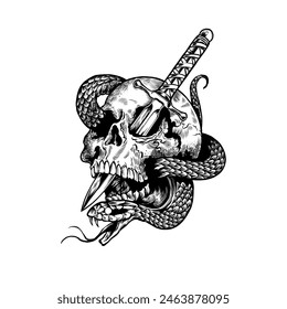 Death Skull Dagger and Snake Hand-Drawn Vector Illustration 2