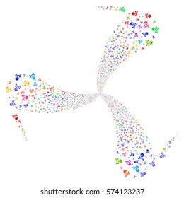 Death Skull fireworks swirl rotation. Vector illustration style is flat bright multicolored iconic symbols on a white background. Object twirl created from random pictographs.