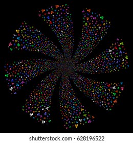 Death Skull fireworks swirl rotation. Vector illustration style is flat bright multicolored iconic symbols on a black background. Object flower combined from random symbols.