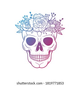 Death Skull Flower with Vintage Floral Design. Wreath frame ornament vector style. Decoration Design illustration.