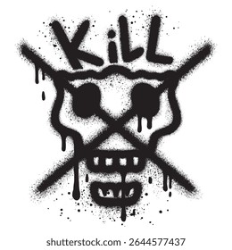 Death skull graffiti on a white background with black spray paint.
