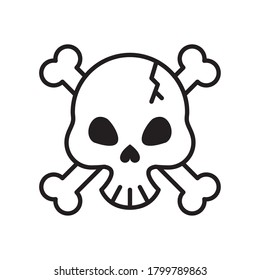 cabeza del cráneo de muerte rota con huesos estilo de línea cruzada icono de diseño de ilustración