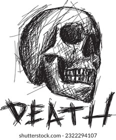 death skull head hand drawn vector cartoon illustration scribble abstract design pen drawing 