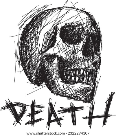 death skull head hand drawn vector cartoon illustration scribble abstract design pen drawing 