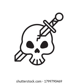 death skull head with sword crossed line style icon vector illustration design