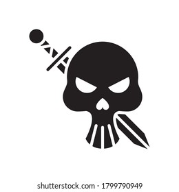 death skull head with sword crossed silhouette style vector illustration design