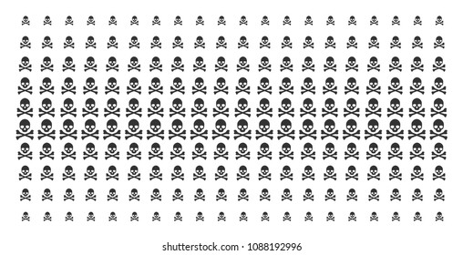 Death skull icon halftone pattern, designed for backgrounds, covers, templates and abstraction concepts. Vector death skull items arranged into halftone matrix.