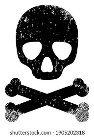 Death skull icon with scratched effect. Isolated vector death skull icon image with scratched rubber texture on a white background.