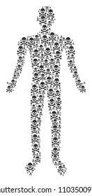 Death skull person figure. Vector death skull icons are formed into human composition.