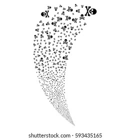 Death Skull random fireworks stream. Vector illustration style is flat black iconic symbols on a white background. Object fountain made from scattered pictographs.