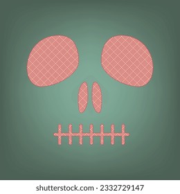 Death skull sign. Apricot Icon with Brick Red parquet floor graphic pattern on a Ebony background. Feldgrau. Green. Illustration.